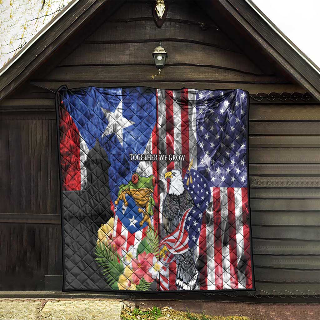United States Puerto Rico Quilt USA Eagle Coqui Drum Tropical Flowers - Wonder Print Shop