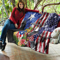 United States Puerto Rico Quilt USA Eagle Coqui Drum Tropical Flowers - Wonder Print Shop