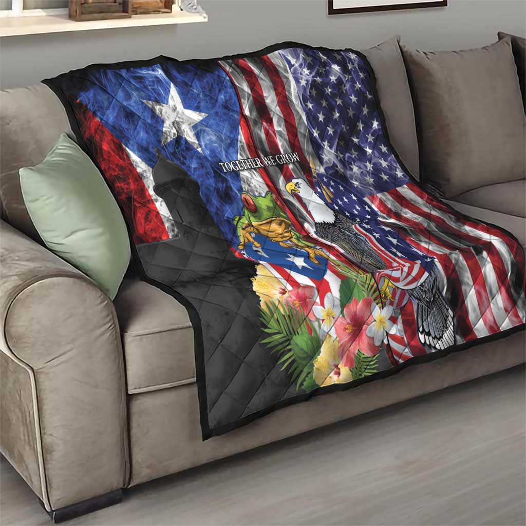 United States Puerto Rico Quilt USA Eagle Coqui Drum Tropical Flowers - Wonder Print Shop