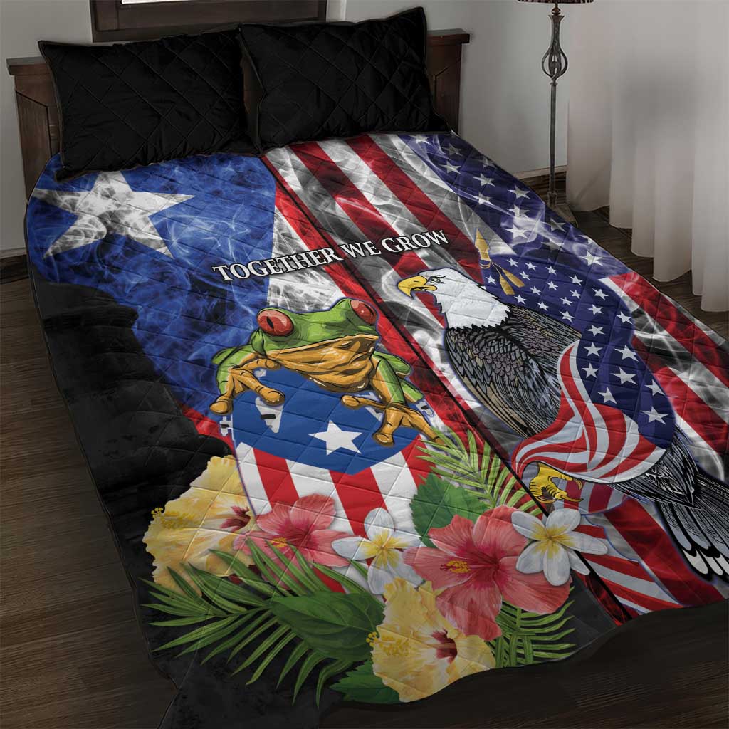 United States Puerto Rico Quilt Bed Set USA Eagle Coqui Drum Tropical Flowers - Wonder Print Shop