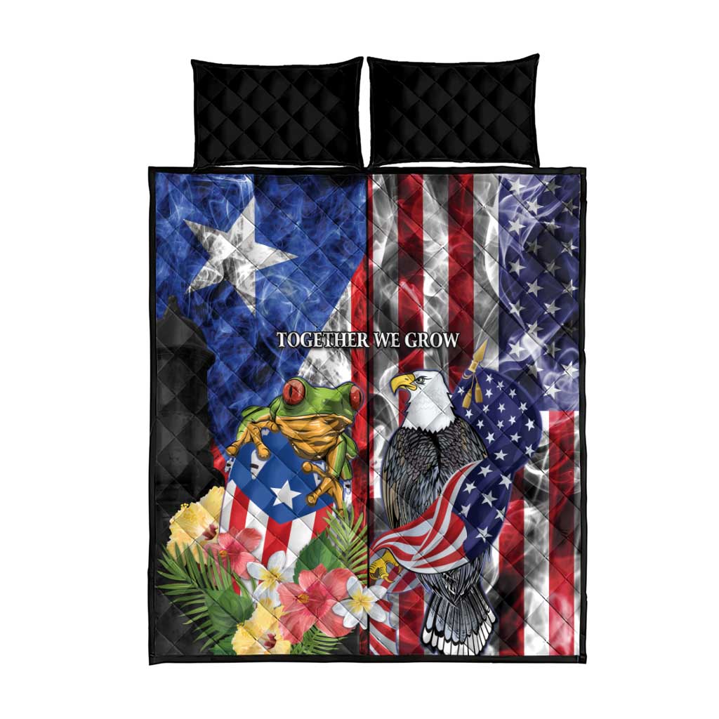 United States Puerto Rico Quilt Bed Set USA Eagle Coqui Drum Tropical Flowers - Wonder Print Shop
