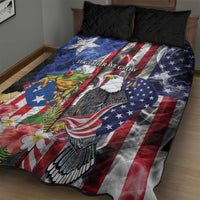 United States Puerto Rico Quilt Bed Set USA Eagle Coqui Drum Tropical Flowers - Wonder Print Shop