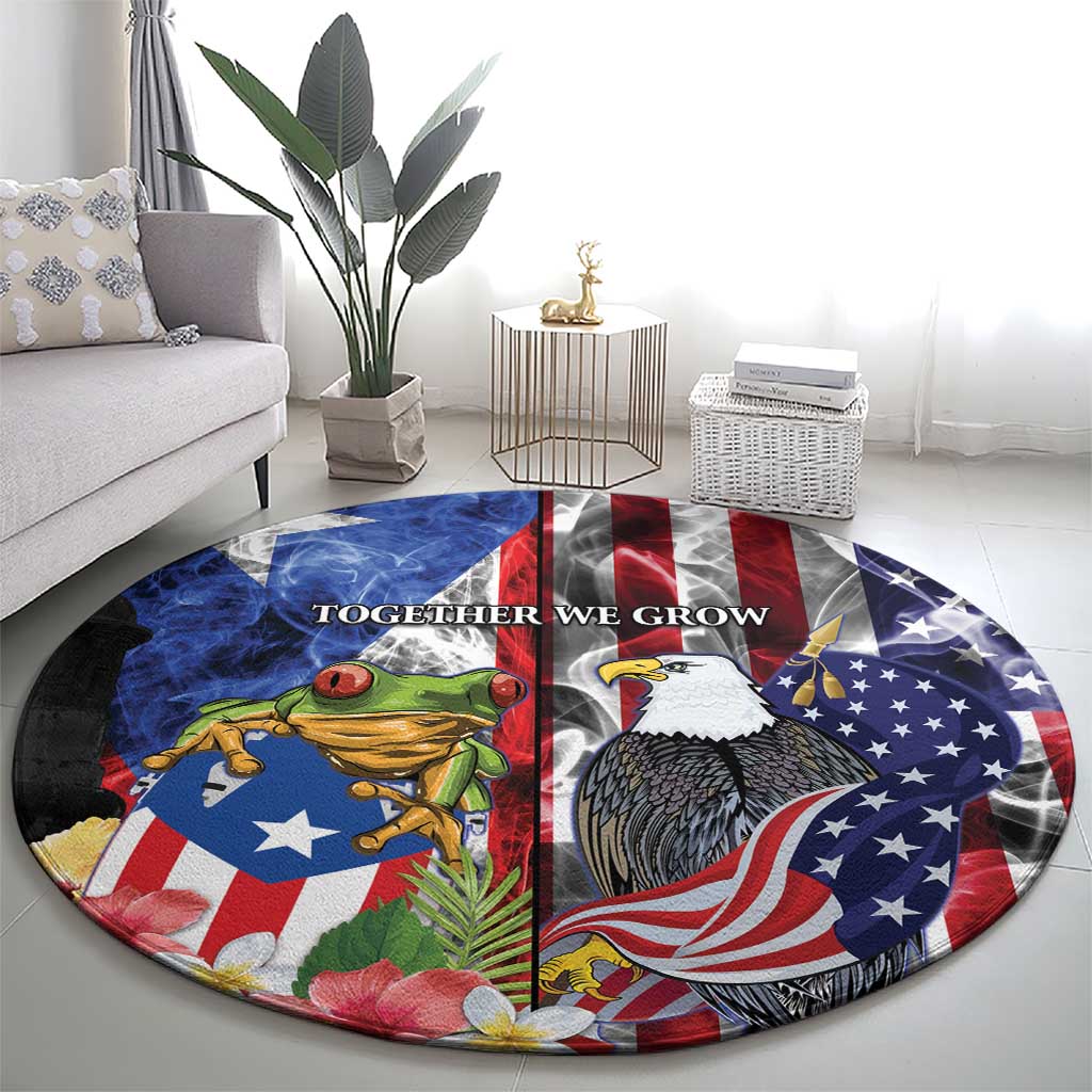 United States Puerto Rico Round Carpet USA Eagle Coqui Drum Tropical Flowers - Wonder Print Shop