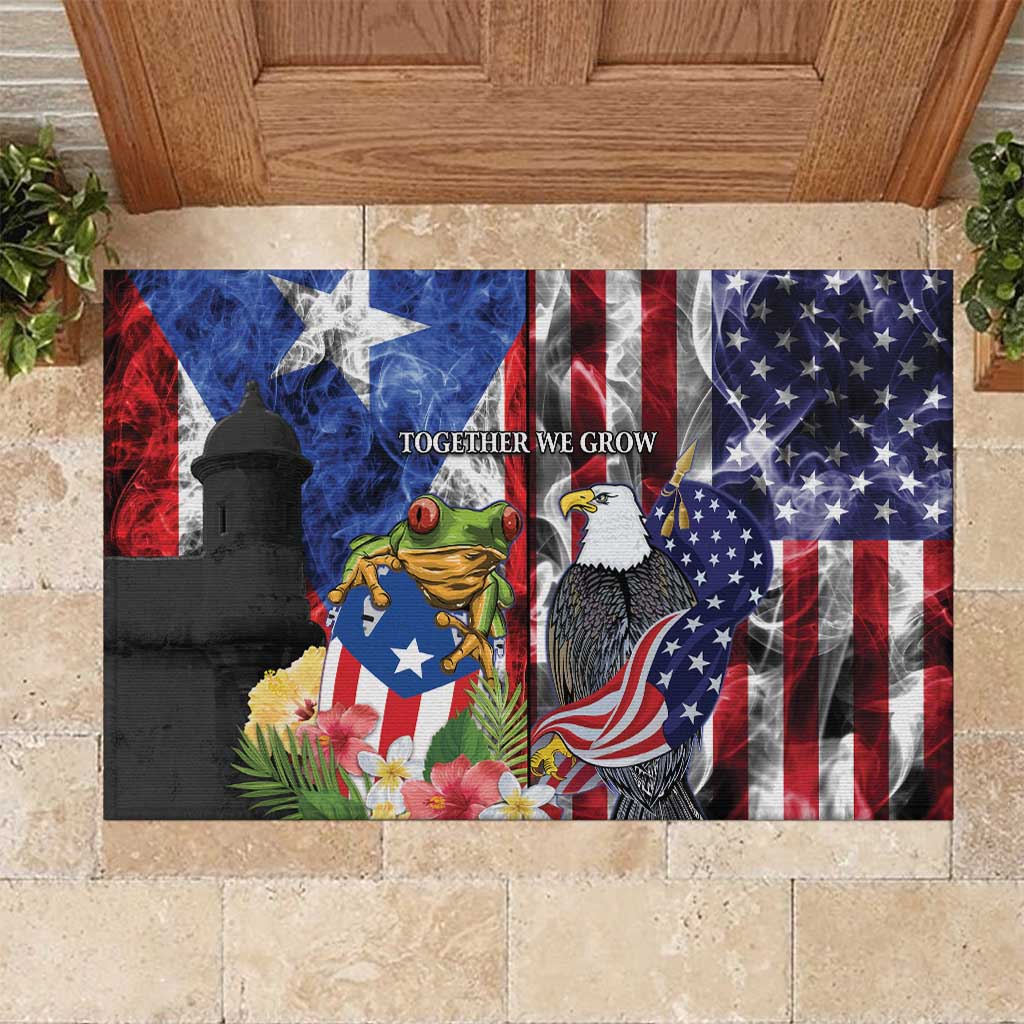 United States Puerto Rico Rubber Doormat USA Eagle Coqui Drum Tropical Flowers - Wonder Print Shop