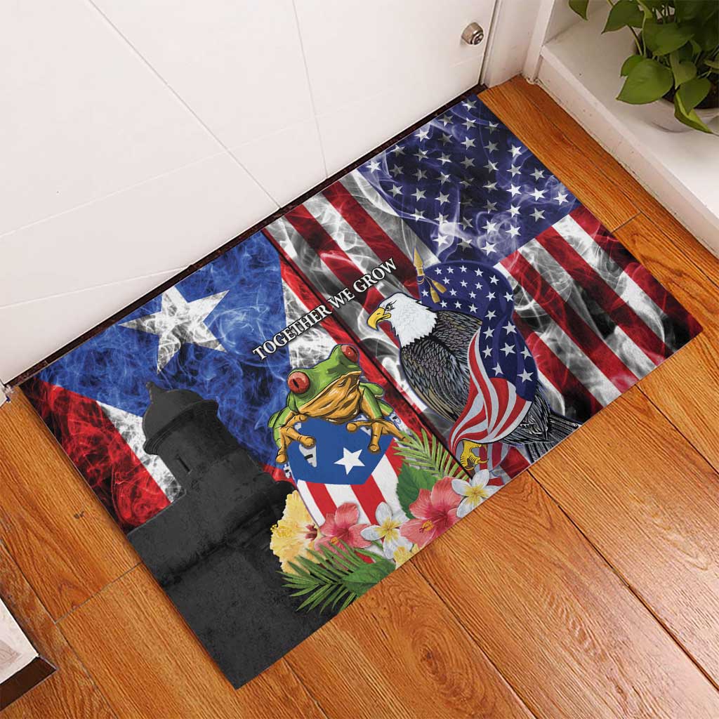 United States Puerto Rico Rubber Doormat USA Eagle Coqui Drum Tropical Flowers - Wonder Print Shop