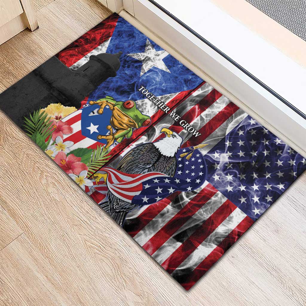 United States Puerto Rico Rubber Doormat USA Eagle Coqui Drum Tropical Flowers - Wonder Print Shop