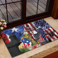 United States Puerto Rico Rubber Doormat USA Eagle Coqui Drum Tropical Flowers - Wonder Print Shop