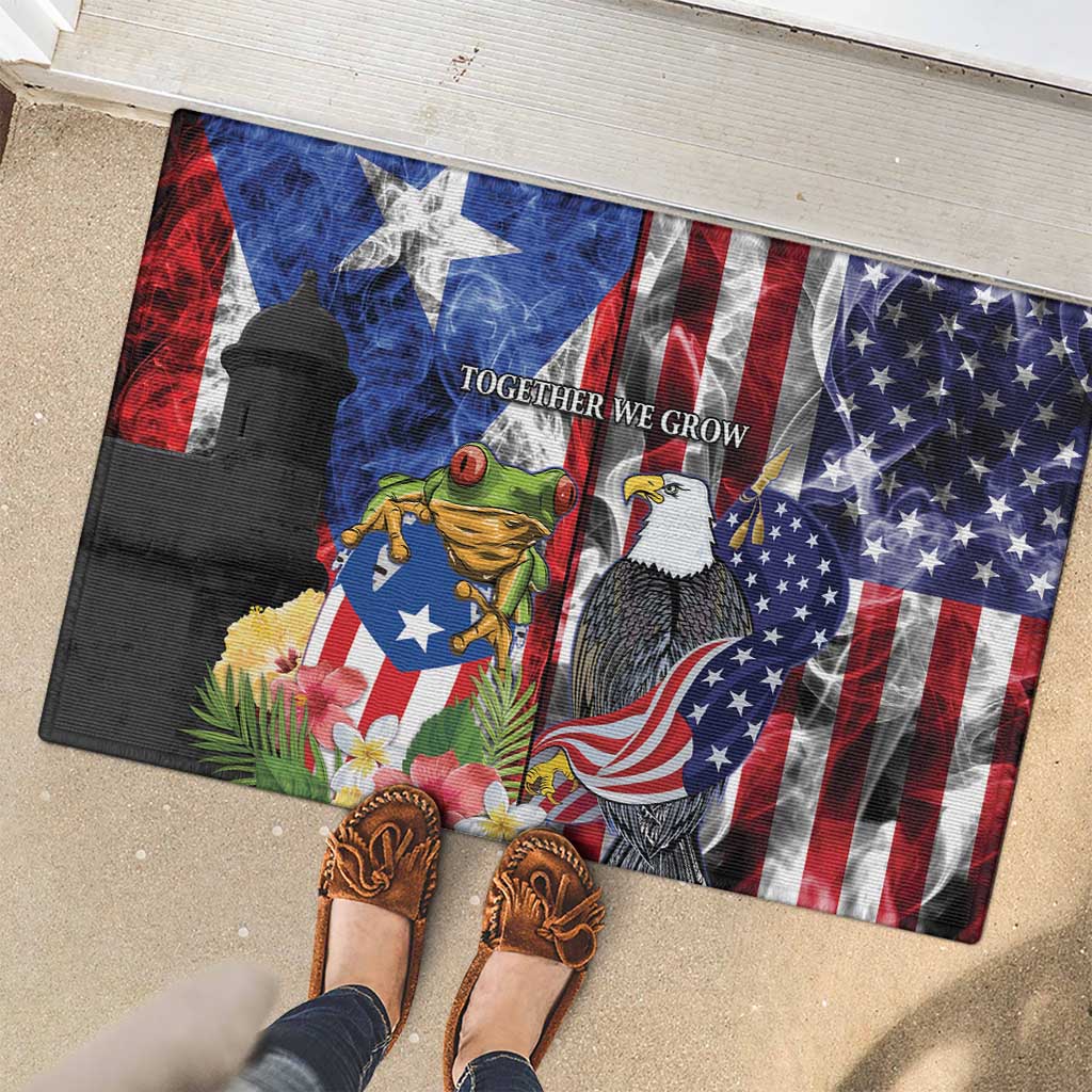 United States Puerto Rico Rubber Doormat USA Eagle Coqui Drum Tropical Flowers - Wonder Print Shop