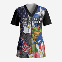 United States Puerto Rico Scrub Top USA Eagle Coqui Drum Tropical Flowers - Wonder Print Shop