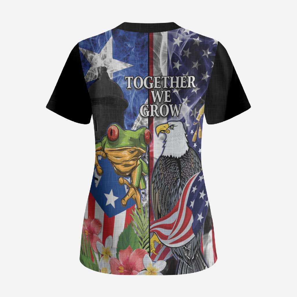 United States Puerto Rico Scrub Top USA Eagle Coqui Drum Tropical Flowers - Wonder Print Shop