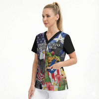 United States Puerto Rico Scrub Top USA Eagle Coqui Drum Tropical Flowers - Wonder Print Shop