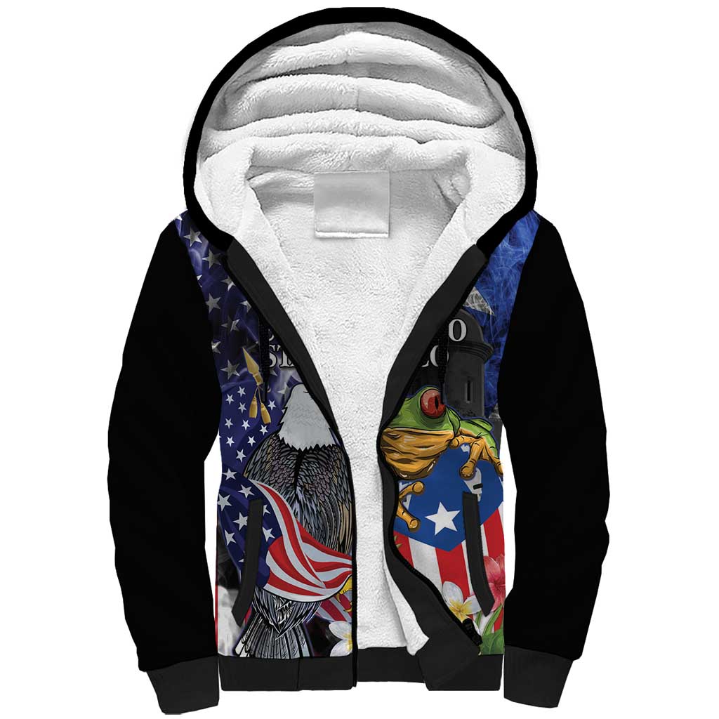 United States Puerto Rico Sherpa Hoodie USA Eagle Coqui Drum Tropical Flowers - Wonder Print Shop
