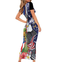 United States Puerto Rico Short Sleeve Bodycon Dress USA Eagle Coqui Drum Tropical Flowers - Wonder Print Shop