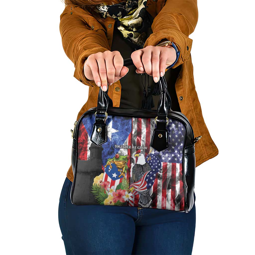 United States Puerto Rico Shoulder Handbag USA Eagle Coqui Drum Tropical Flowers - Wonder Print Shop