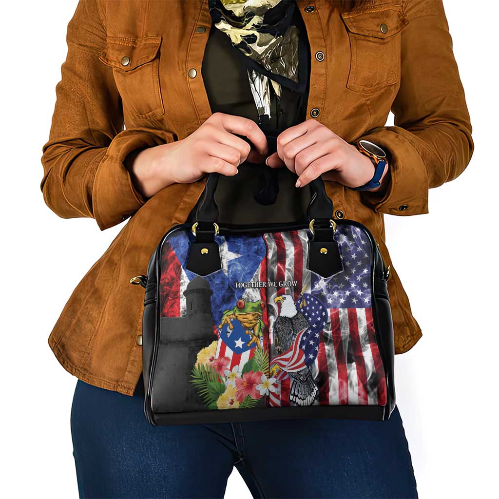United States Puerto Rico Shoulder Handbag USA Eagle Coqui Drum Tropical Flowers - Wonder Print Shop