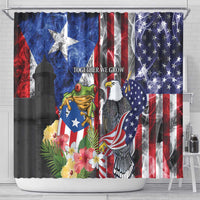 United States Puerto Rico Shower Curtain USA Eagle Coqui Drum Tropical Flowers - Wonder Print Shop