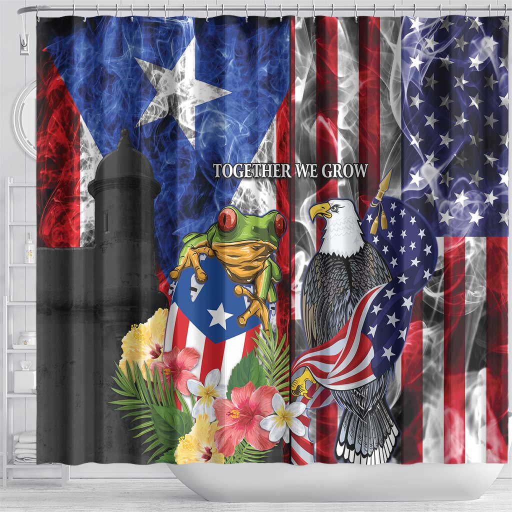 United States Puerto Rico Shower Curtain USA Eagle Coqui Drum Tropical Flowers - Wonder Print Shop