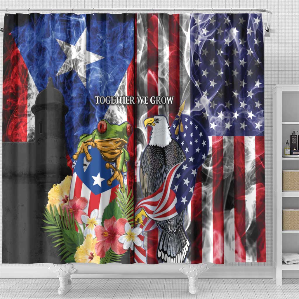 United States Puerto Rico Shower Curtain USA Eagle Coqui Drum Tropical Flowers - Wonder Print Shop