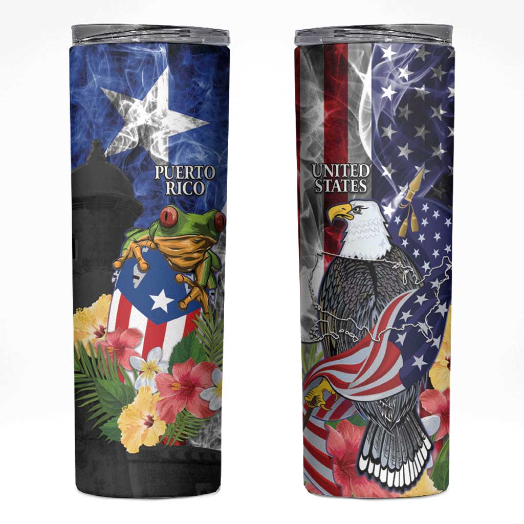 United States Puerto Rico Skinny Tumbler USA Eagle Coqui Drum Tropical Flowers - Wonder Print Shop