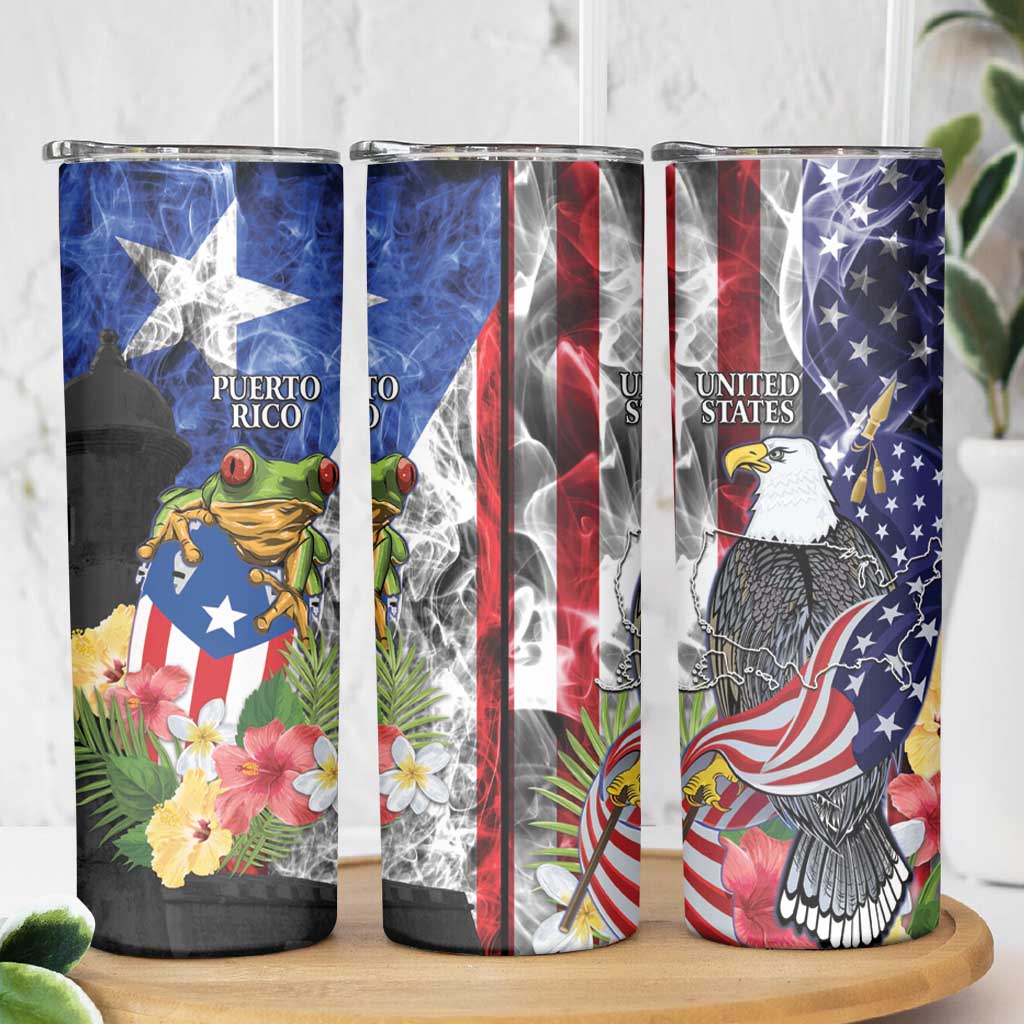 United States Puerto Rico Skinny Tumbler USA Eagle Coqui Drum Tropical Flowers - Wonder Print Shop