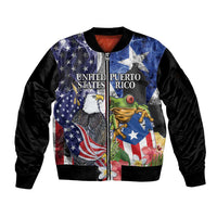 United States Puerto Rico Sleeve Zip Bomber Jacket USA Eagle Coqui Drum Tropical Flowers - Wonder Print Shop