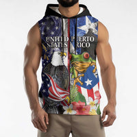 United States Puerto Rico Sleeveless Hoodie USA Eagle Coqui Drum Tropical Flowers - Wonder Print Shop