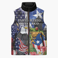 United States Puerto Rico Sleeveless Puffer Jacket USA Eagle Coqui Drum Tropical Flowers - Wonder Print Shop