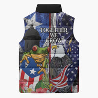 United States Puerto Rico Sleeveless Puffer Jacket USA Eagle Coqui Drum Tropical Flowers - Wonder Print Shop