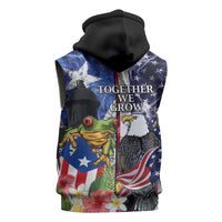 United States Puerto Rico Sleeveless Zip Hoodie USA Eagle Coqui Drum Tropical Flowers - Wonder Print Shop