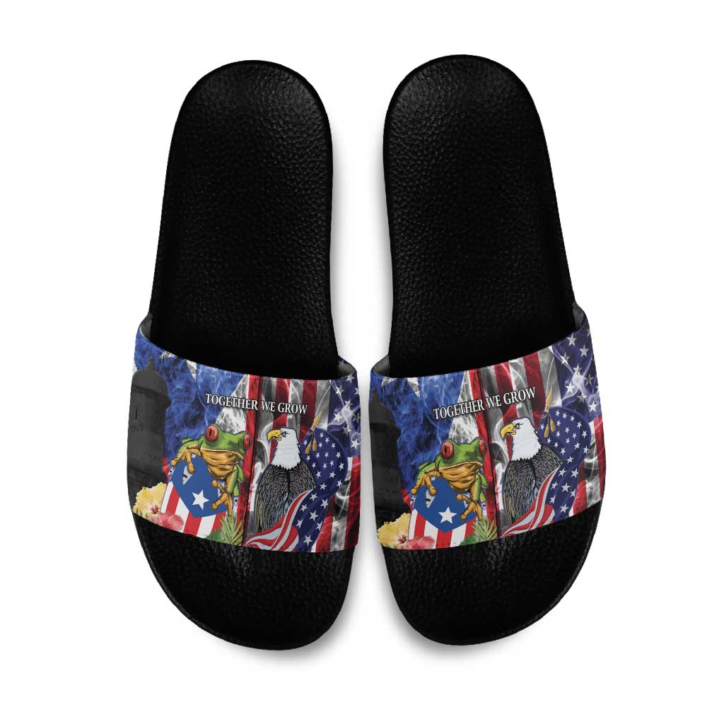 United States Puerto Rico Slide Sandals USA Eagle Coqui Drum Tropical Flowers - Wonder Print Shop