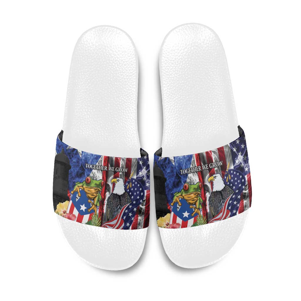United States Puerto Rico Slide Sandals USA Eagle Coqui Drum Tropical Flowers - Wonder Print Shop