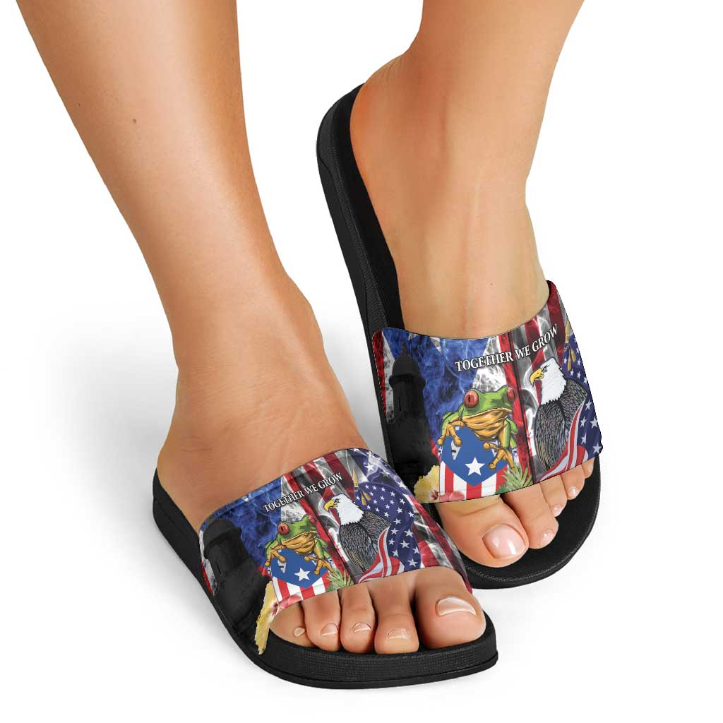 United States Puerto Rico Slide Sandals USA Eagle Coqui Drum Tropical Flowers - Wonder Print Shop