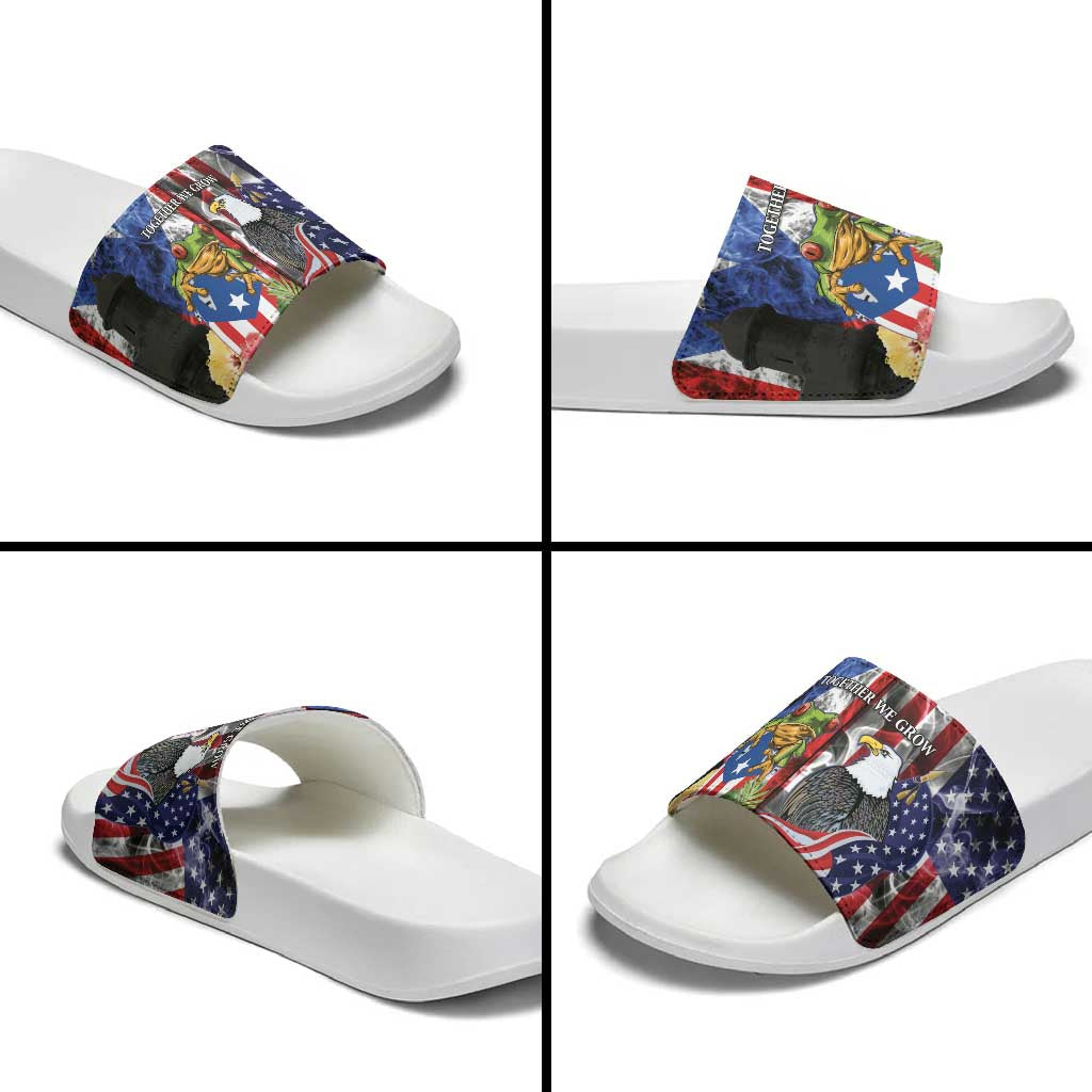 United States Puerto Rico Slide Sandals USA Eagle Coqui Drum Tropical Flowers - Wonder Print Shop