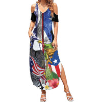 United States Puerto Rico Summer Maxi Dress USA Eagle Coqui Drum Tropical Flowers - Wonder Print Shop