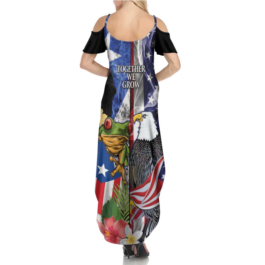 United States Puerto Rico Summer Maxi Dress USA Eagle Coqui Drum Tropical Flowers - Wonder Print Shop