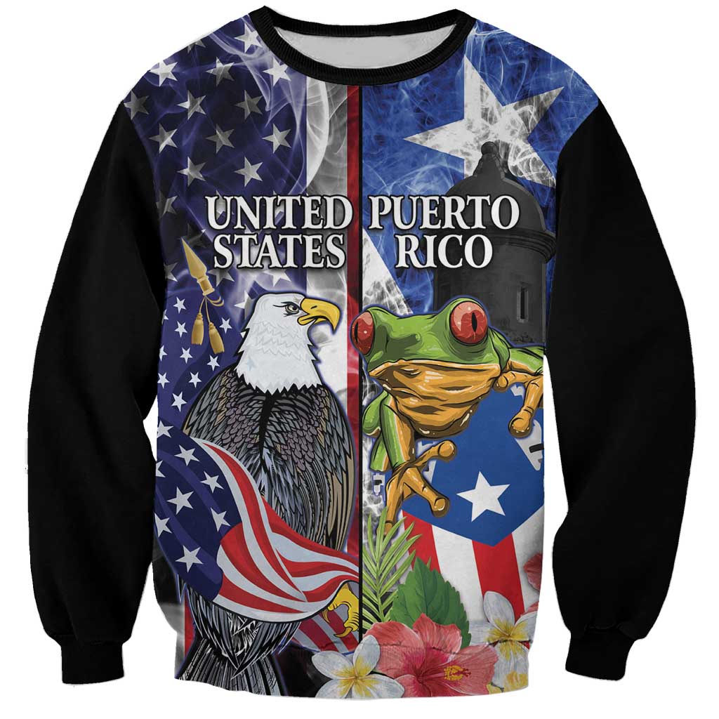 United States Puerto Rico Sweatshirt USA Eagle Coqui Drum Tropical Flowers - Wonder Print Shop
