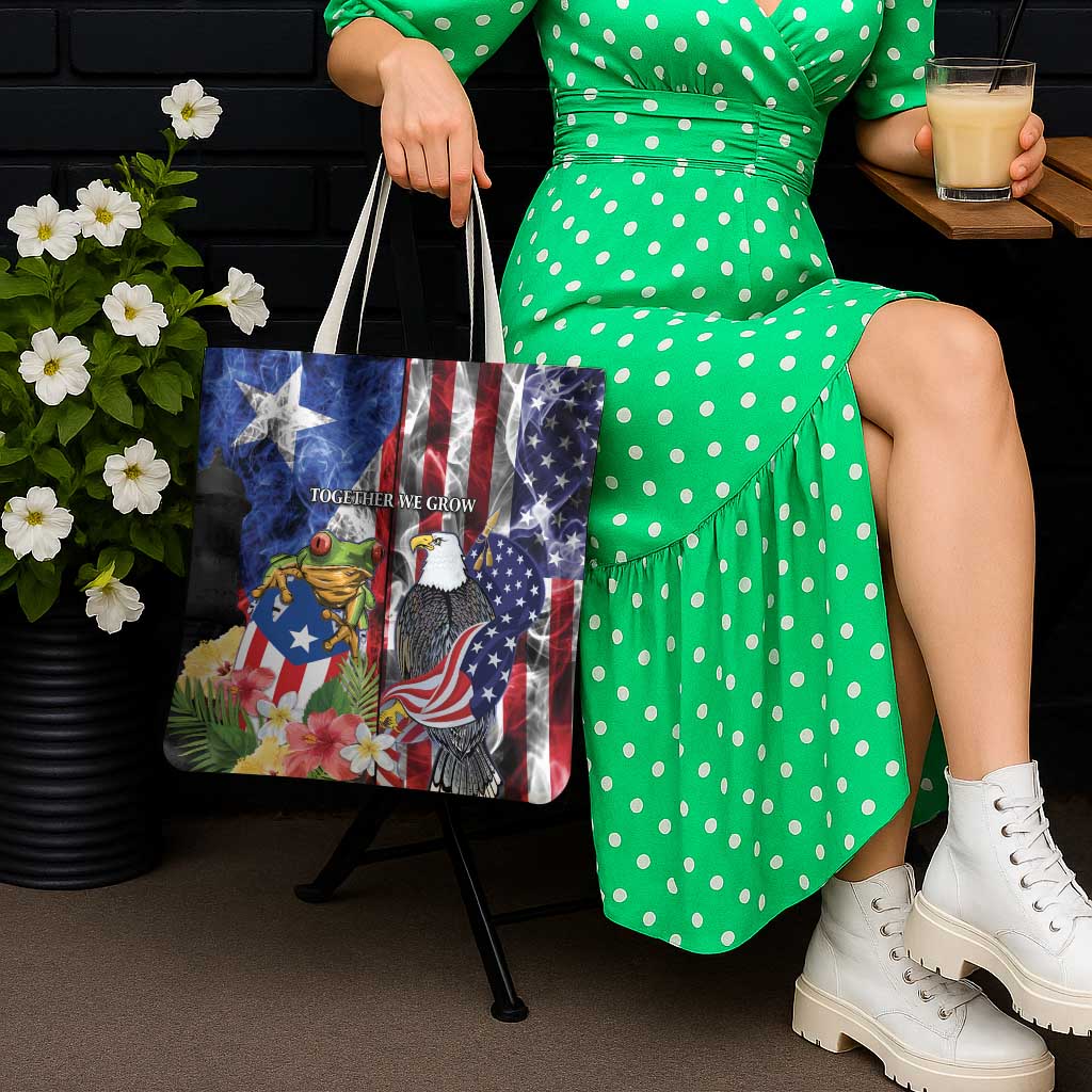 United States Puerto Rico Tote Bag USA Eagle Coqui Drum Tropical Flowers - Wonder Print Shop