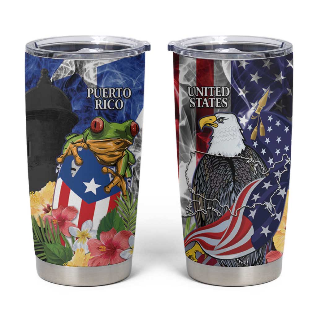 United States Puerto Rico Tumbler Cup USA Eagle Coqui Drum Tropical Flowers - Wonder Print Shop