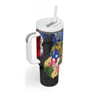 United States Puerto Rico Tumbler With Handle USA Eagle Coqui Drum Tropical Flowers - Wonder Print Shop