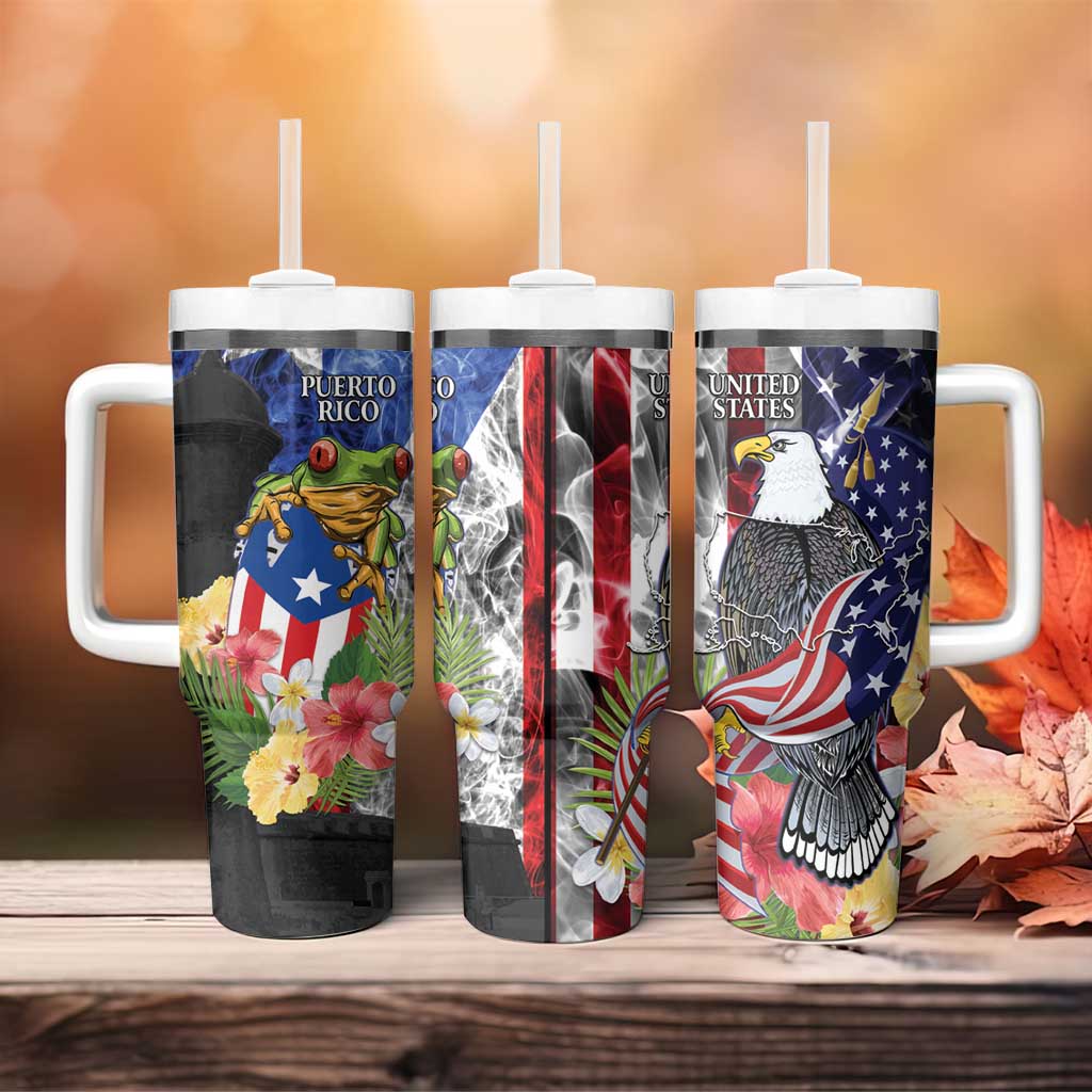 United States Puerto Rico Tumbler With Handle USA Eagle Coqui Drum Tropical Flowers - Wonder Print Shop