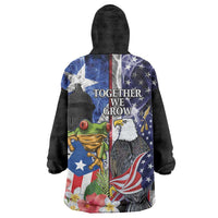 United States Puerto Rico Wearable Blanket Hoodie USA Eagle Coqui Drum Tropical Flowers - Wonder Print Shop