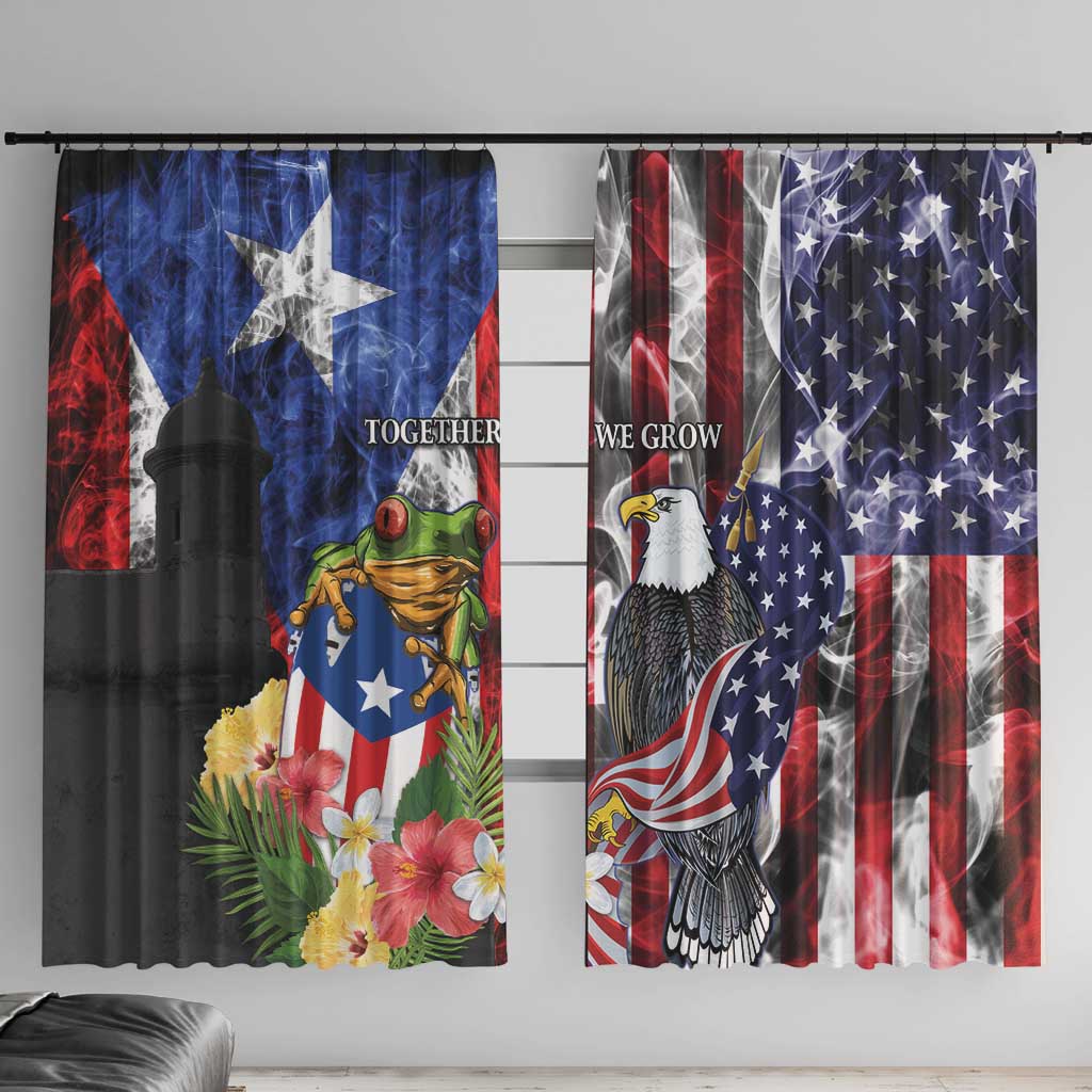 United States Puerto Rico Window Curtain USA Eagle Coqui Drum Tropical Flowers - Wonder Print Shop