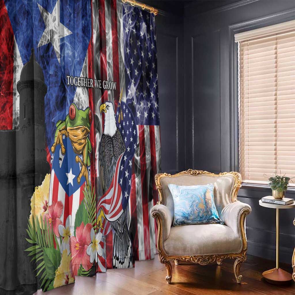 United States Puerto Rico Window Curtain USA Eagle Coqui Drum Tropical Flowers - Wonder Print Shop