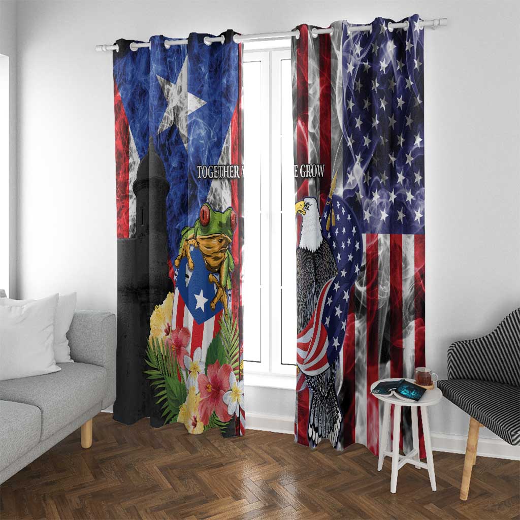United States Puerto Rico Window Curtain USA Eagle Coqui Drum Tropical Flowers - Wonder Print Shop