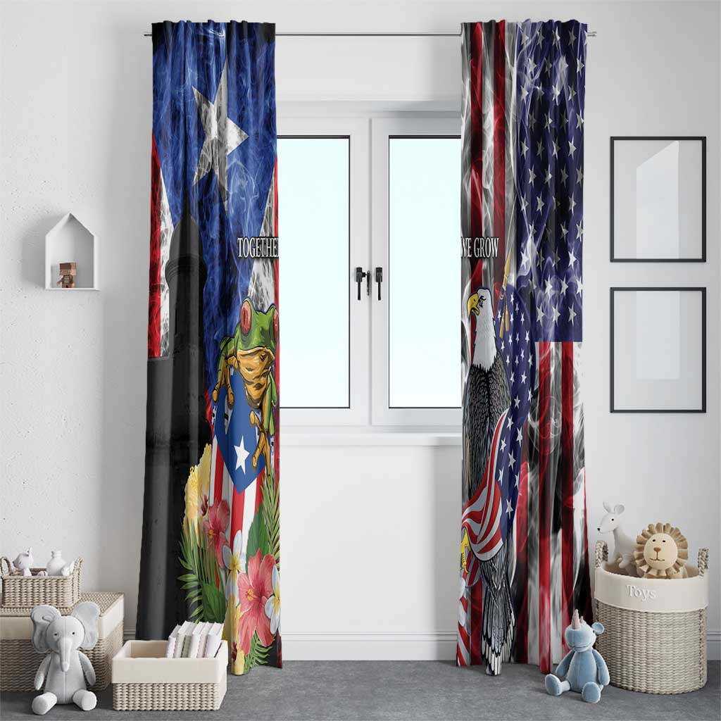 United States Puerto Rico Window Curtain USA Eagle Coqui Drum Tropical Flowers - Wonder Print Shop