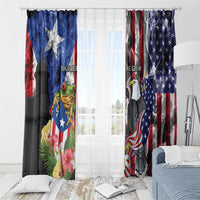 United States Puerto Rico Window Curtain USA Eagle Coqui Drum Tropical Flowers - Wonder Print Shop