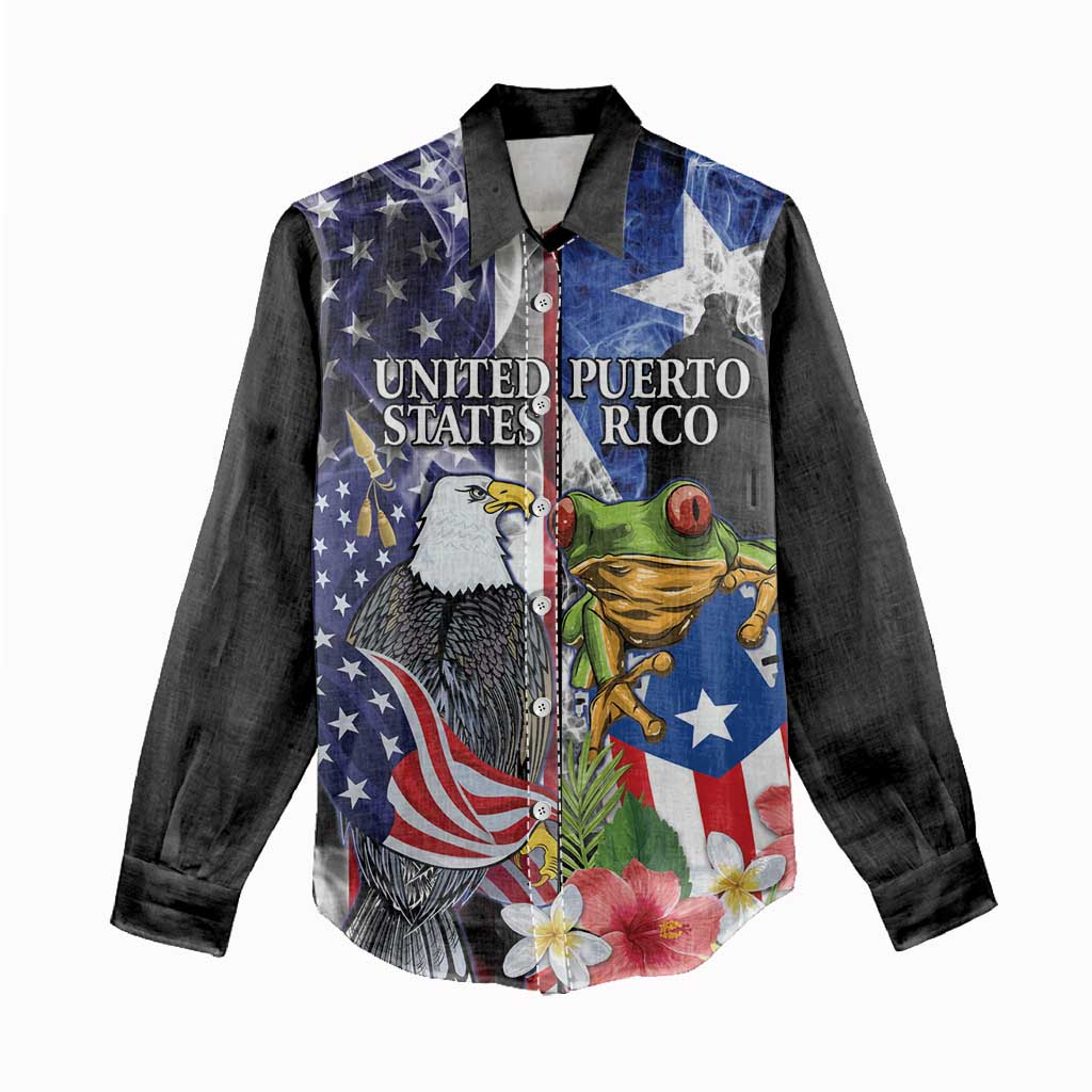 United States Puerto Rico Women Casual Shirt USA Eagle Coqui Drum Tropical Flowers - Wonder Print Shop