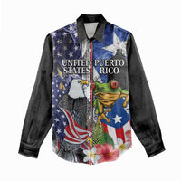 United States Puerto Rico Women Casual Shirt USA Eagle Coqui Drum Tropical Flowers - Wonder Print Shop