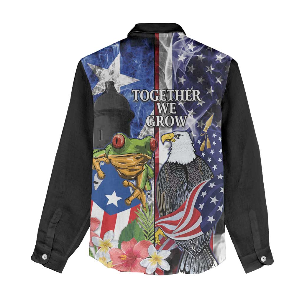 United States Puerto Rico Women Casual Shirt USA Eagle Coqui Drum Tropical Flowers - Wonder Print Shop