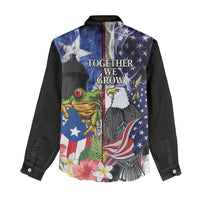 United States Puerto Rico Women Casual Shirt USA Eagle Coqui Drum Tropical Flowers - Wonder Print Shop